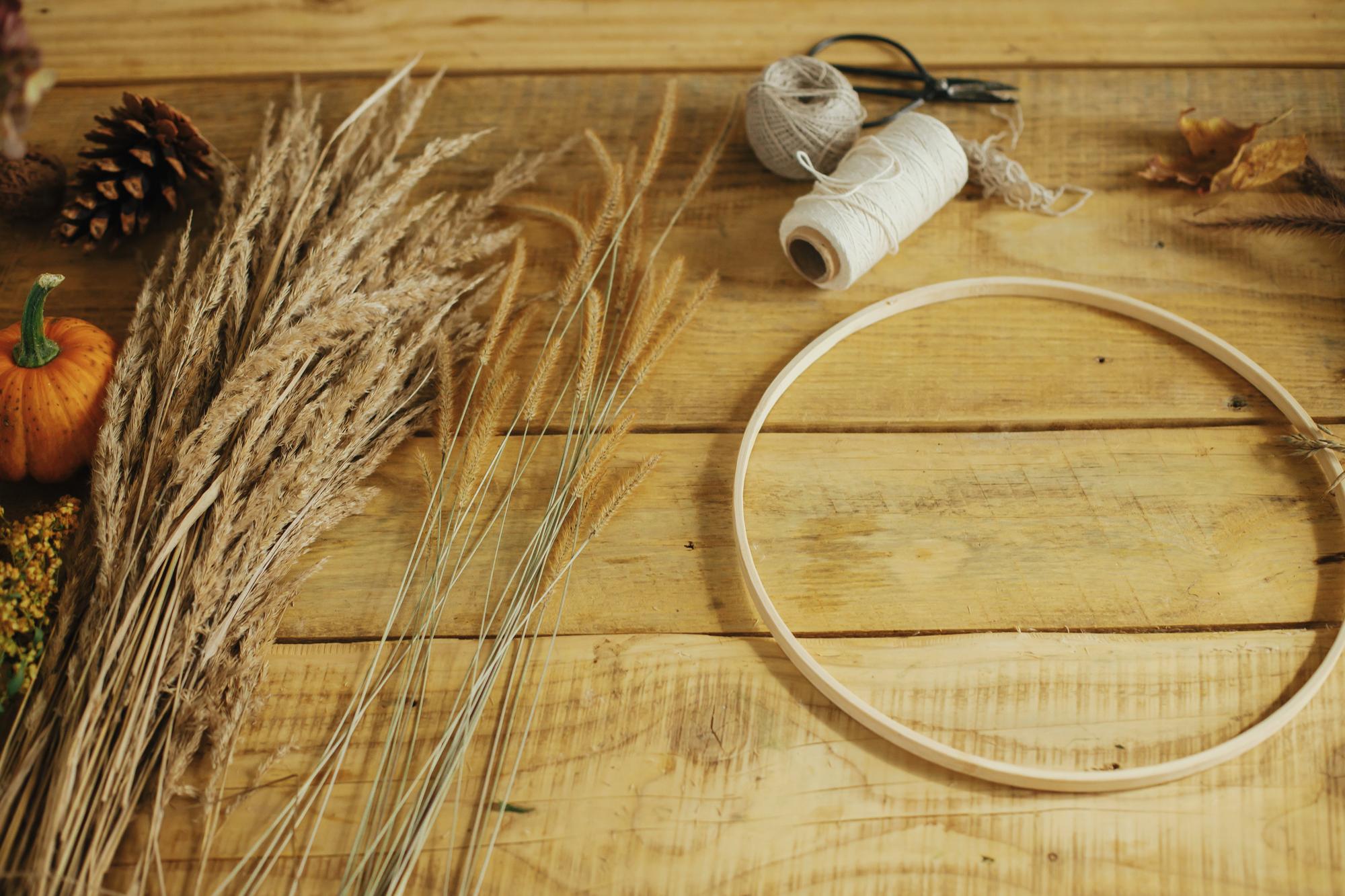 Studio workspace with threads and hoop